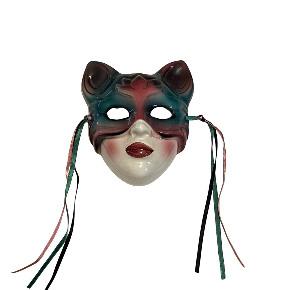 Vintage Clay Art Ceramic Cat Mask Wall Hanger